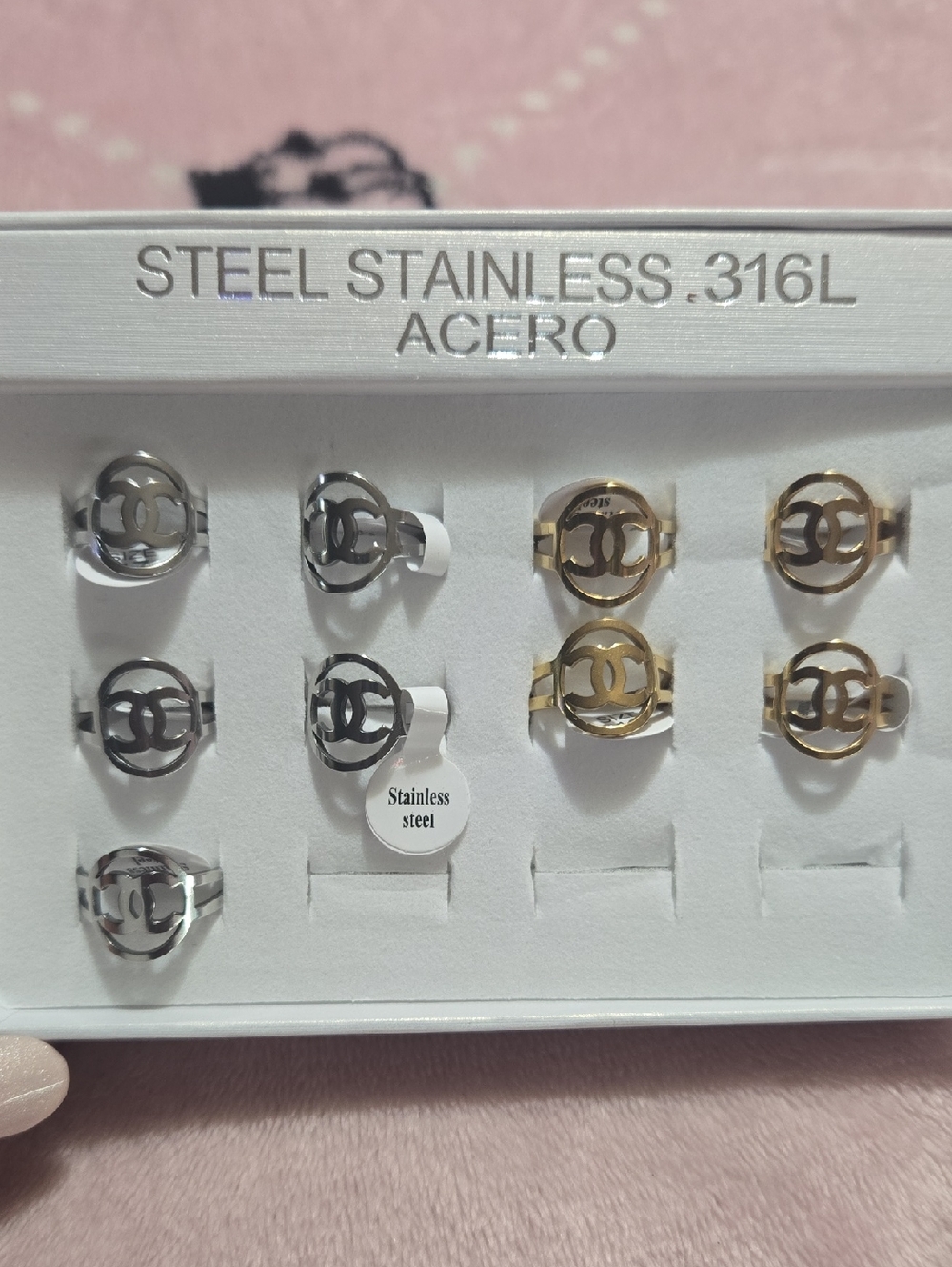 PICK 1....Stainless Steel Double-C Logo Rings - Silver & Gold